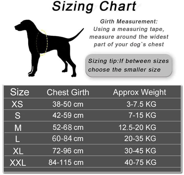 Farm City Pets Custom No Put Reflective Harness Size Guide